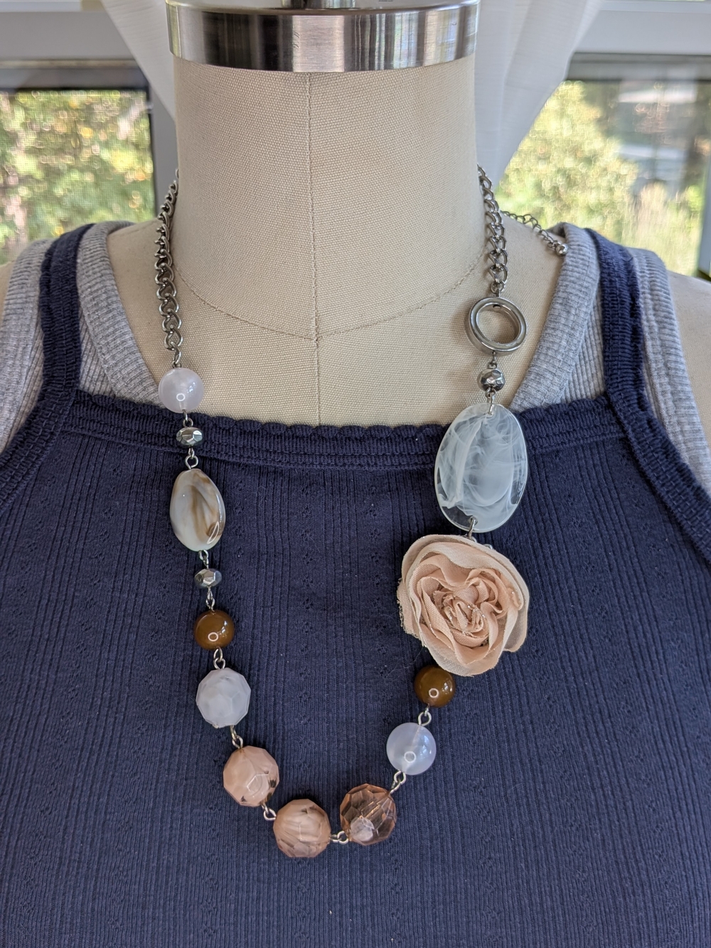 New York & Company Fabric Rosette & Mixed Resin Bead Statement Necklace